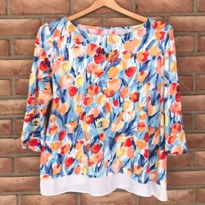 Talbots size L layered top with tulip print